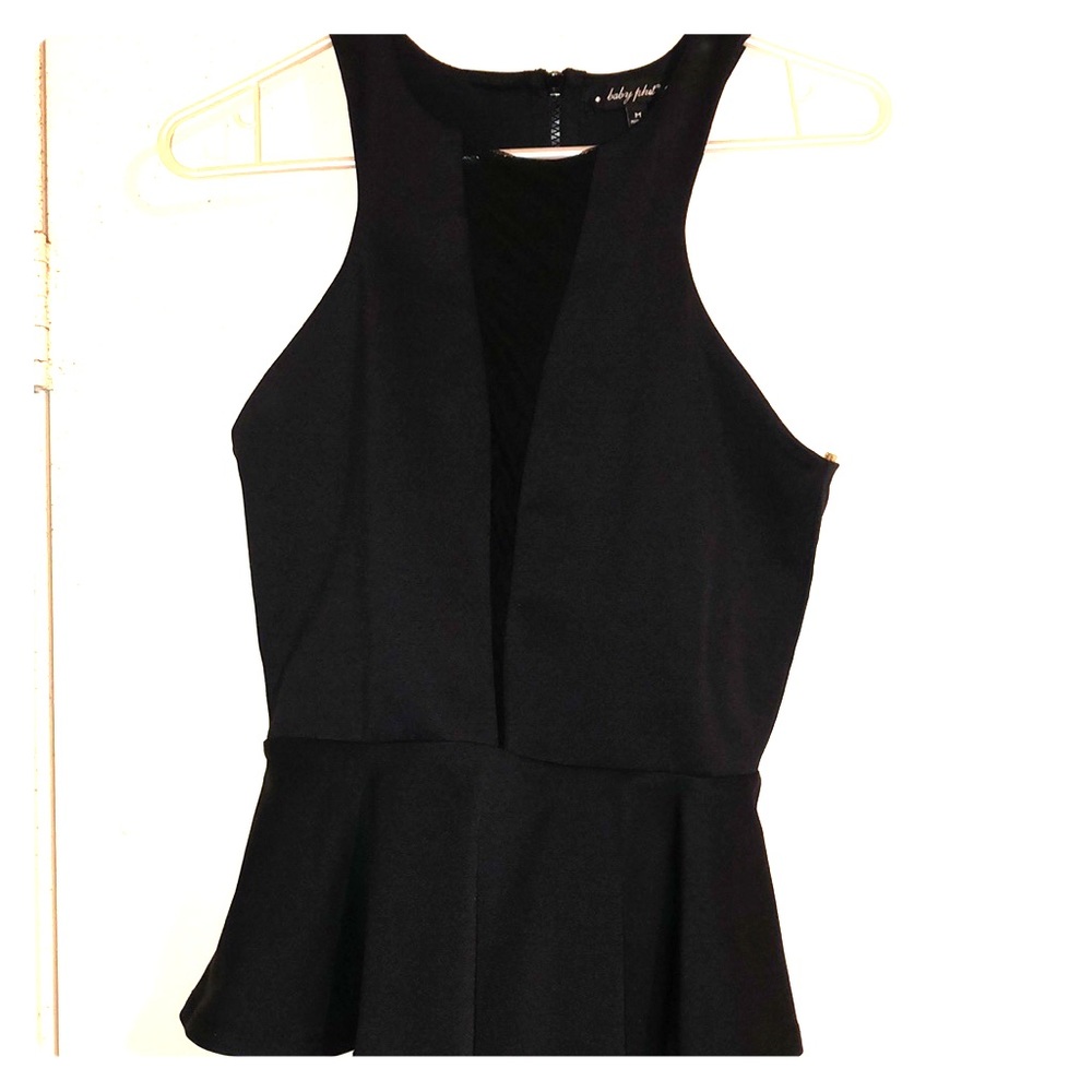 Black peplum sleeveless top